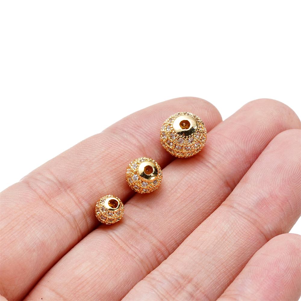 5pcs/lot Brass Micro Pave Cubic Zirconia Round Spacer Loose Beads for DIY Charms Necklace Bracelet Jewelry Making Accessories