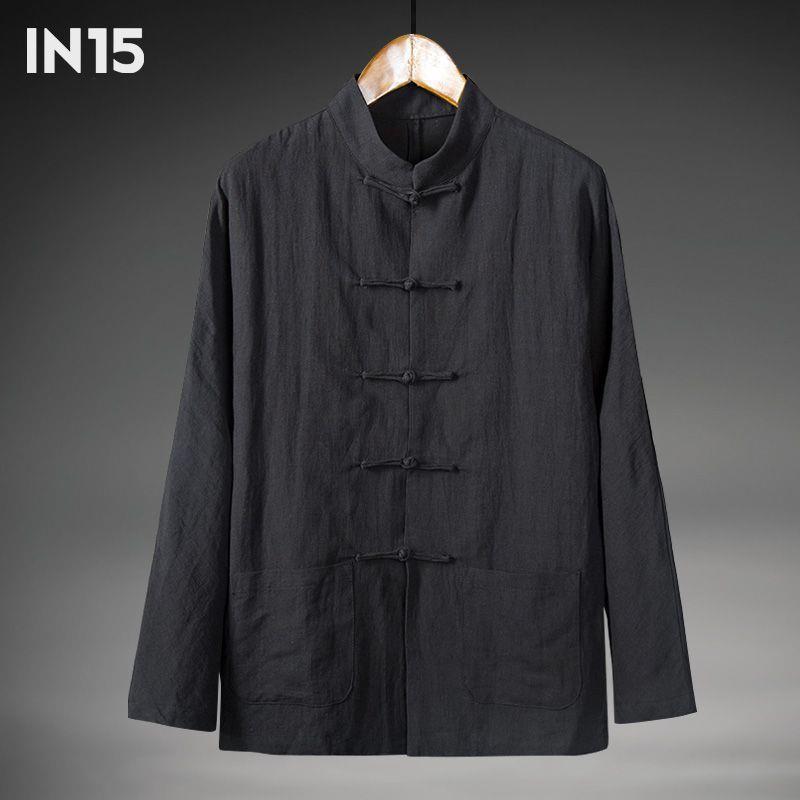 Men's Retro Chinese-Style Stand Collar Long Sleeve Linen Shirt