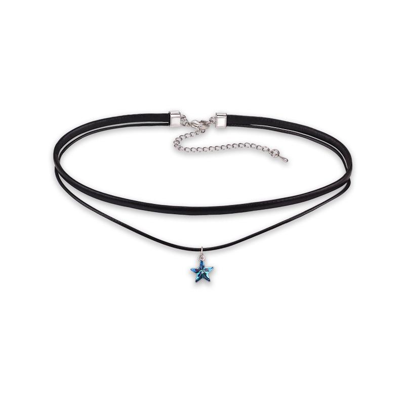 Trendy Pu Layered Choker Necklace For Women With Eye-catching Dual Heart And Star Pendants