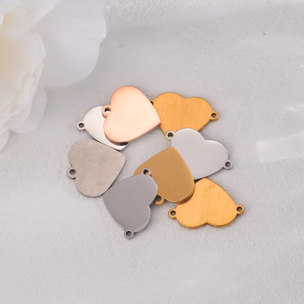 Wholesale 5pcs/lot Polished Stainless Steel Heart Tags Charms for DIY Jewelry Making Personalized name logo disc