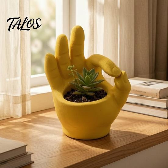 Creative Desktop Ornament for Gift 3D Printed Hand Gesture Planter, OK Finger Flower Pot, Trendy Room Aesthetic Decor Cute Small Cactus Container Home