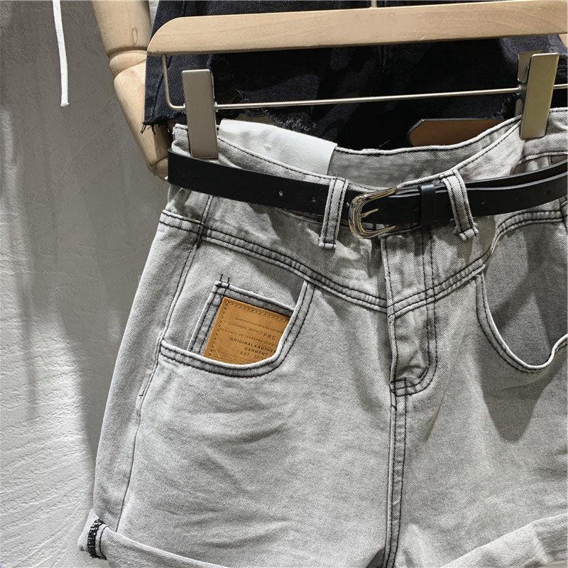 Denim Shorts for Women Spring/summer Casual Loose Rolled Edge High Waist A-line Wide Leg Shorts