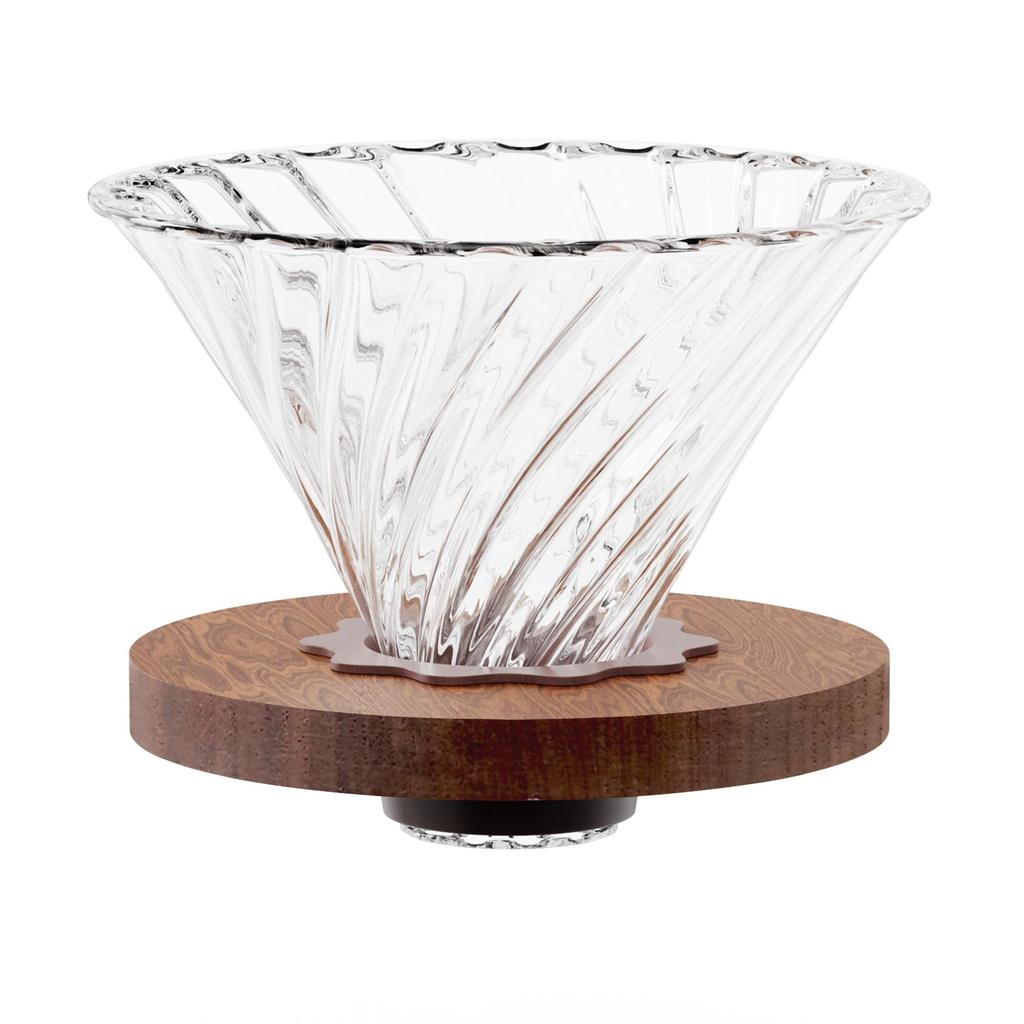 FGIUKC V60 Coffee Dripper 01, Heat-Resistant Glass with Wooden Holder, Conical Coffee Dripper, 1-2 Cups, Removable, Ideal for Camping, Outdoor