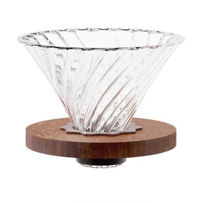 FGIUKC V60 Coffee Dripper Glass with Wooden Conical Coffee Ideal for Outdoor and Coffee Shops 01, Heat-Resistant Holder, Dripper, 1-2 Cups, Removable,