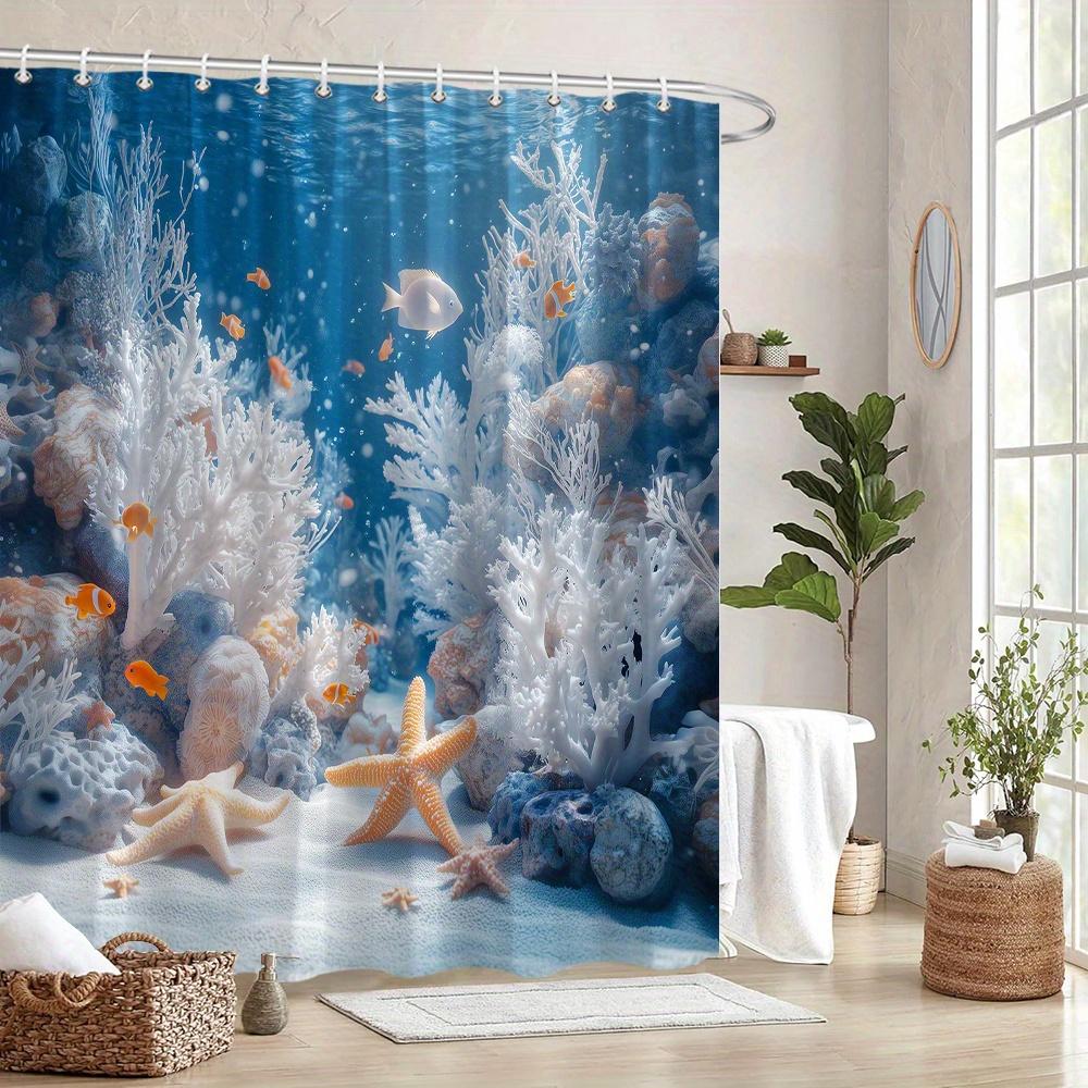 Underwater World Turtle Bathroom Shower Curtain Ocean Theme Pattern With 12 Hooks Modern Bathroom Decorative Shower Curtain