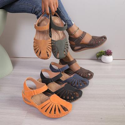 2024 Sommer Damen Keilsandalen Premium Orthopädische Offene Zehensandalen Vintage Anti-Rutsch Leder Casual Weibliche Plattform Retro Schuhe