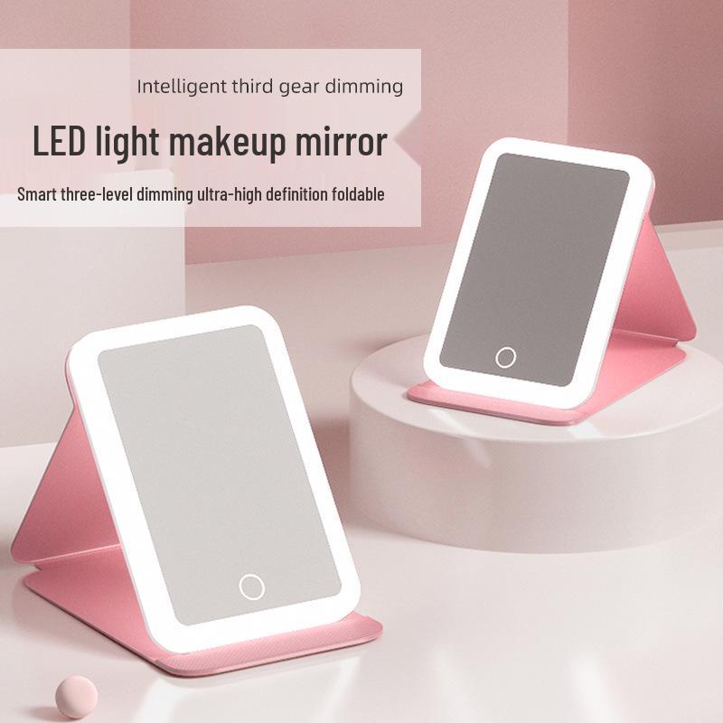 Portable LED Makeup Mirror with Light - Foldable Desktop Vanity Mirror
