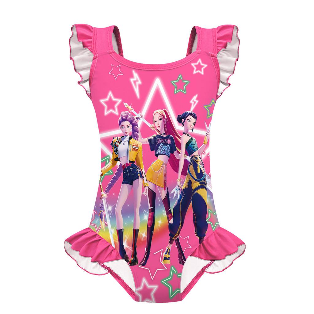 

Детский Девочки Аниме Мультфильм ПОП Певицы Руми Мира Зои Принт Волан Без рукавов Цельный Купальник Купальник 160cm