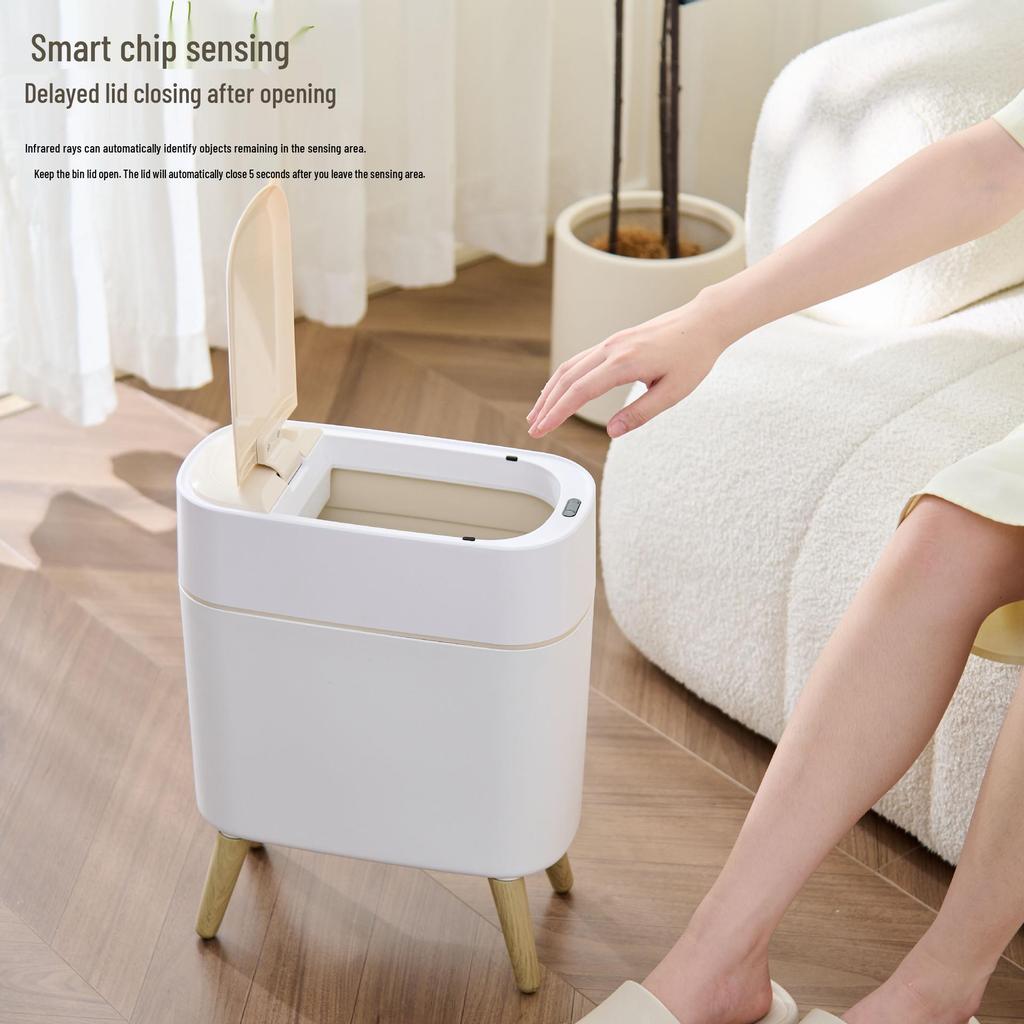 Luxury High-Leg Smart Sensor Trash Can with Self-Suction Bagging, Deodorant Lid, for Living Room & Kitchen