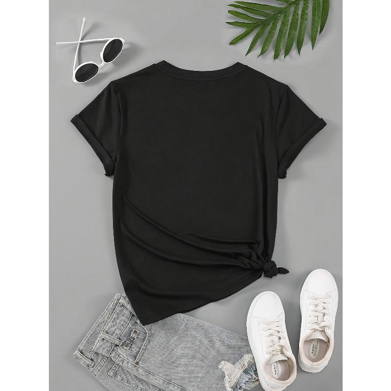 European Size Women'S Heart Print T-Shirt - Soft & Comfortable Casual Crew Neck Short Sleeve Top, Perfect for Spring and Summer, Mother'S Day Gift