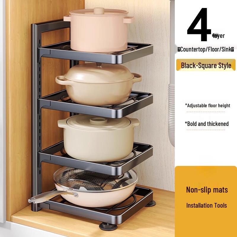 4-Tier Under-Sink Kitchen Pot Storage Rack