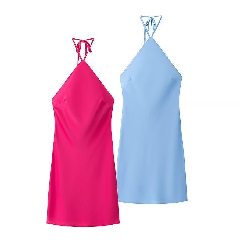 Zab Autumn New Women clothes Western Style French style Hanging Neck Satin Dress