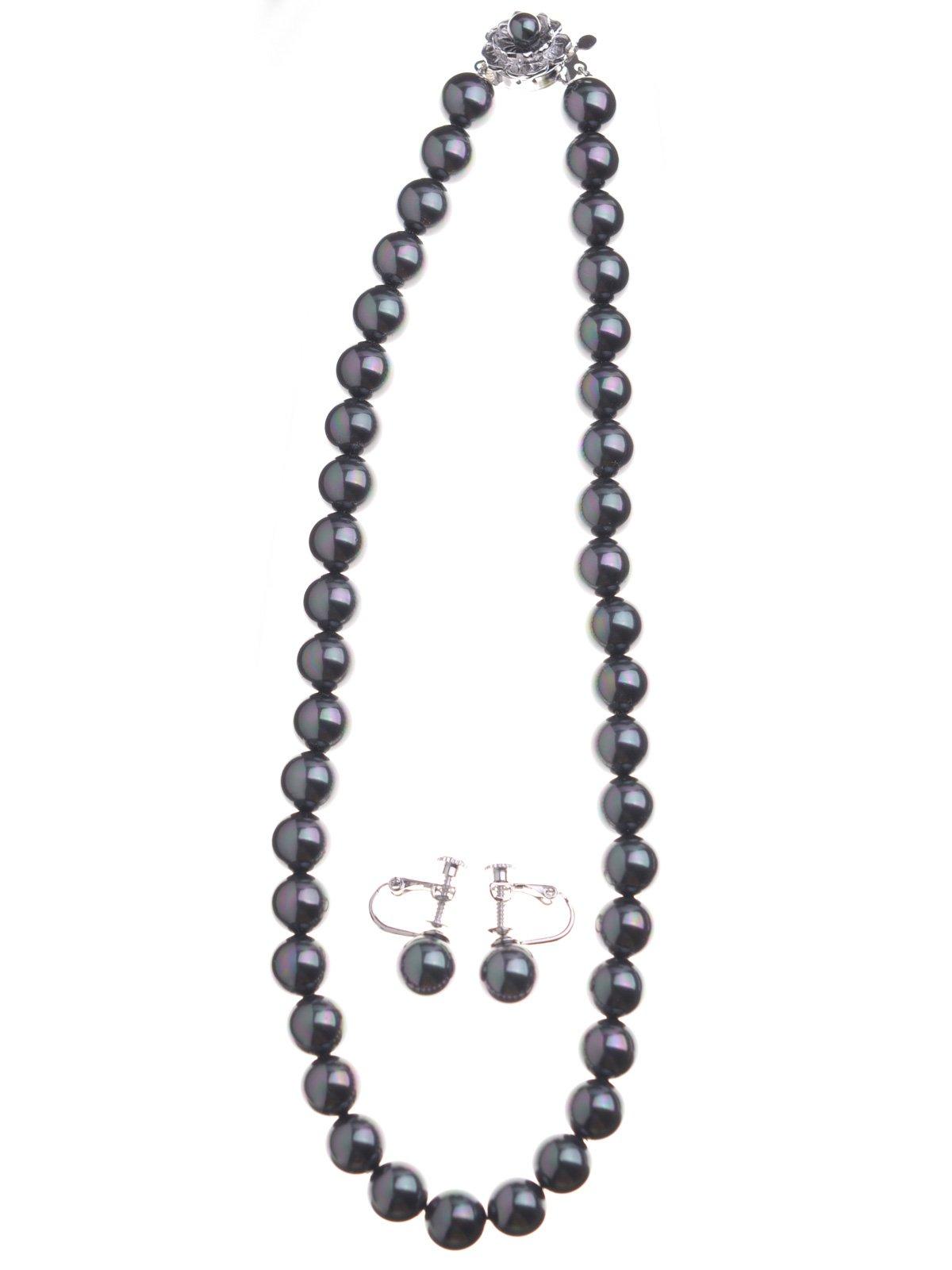 [Aurora] Premium 9mm South Sea Black Pearl Necklace and Earrings or Pierced Pearl Set (Tahiti) (Pierced Earrings, South Sea Black Pearl)