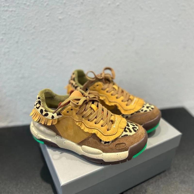 

Новые кожаные туфли с леопардовым принтом из конского волоса, нишевые, ретро, папины кроссовки, женские, на платформе, повседневные спортивные кроссовки для бега, уличные трендовые туфли 40