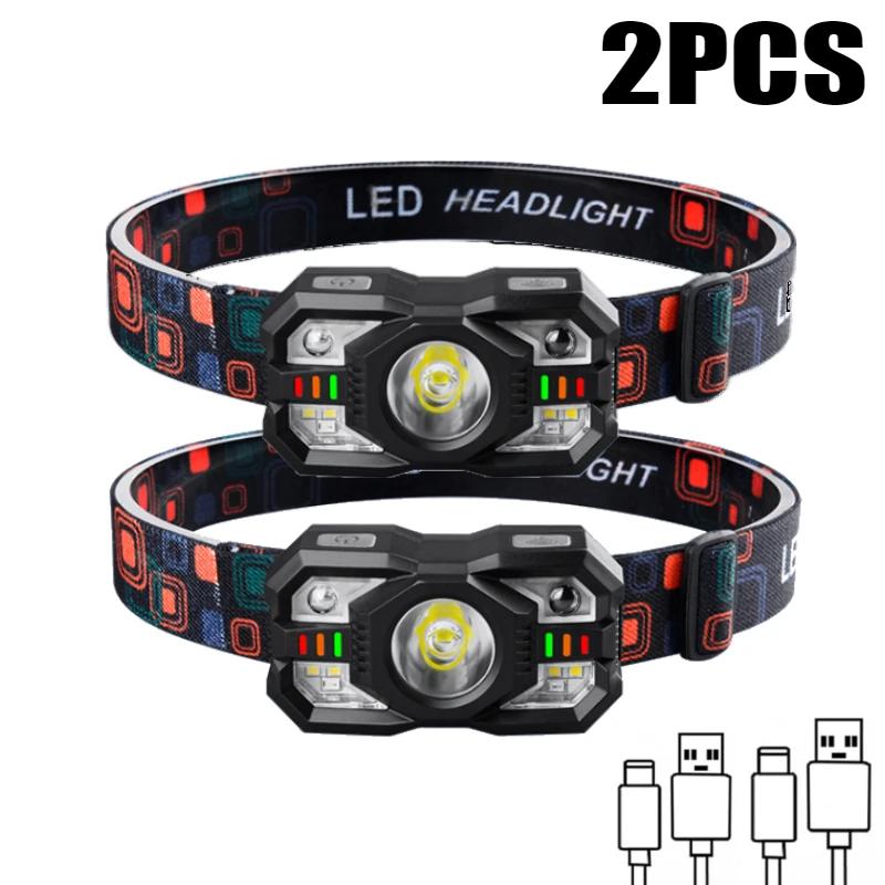 

1/2Pack ИК датчик движения налобный фонарь Type-C USB перезаряжаемый налобный фонарь сигнальная лампа водонепроницаемый налобный фонарь индукционный налобный фонарь 800MAH -2PCS