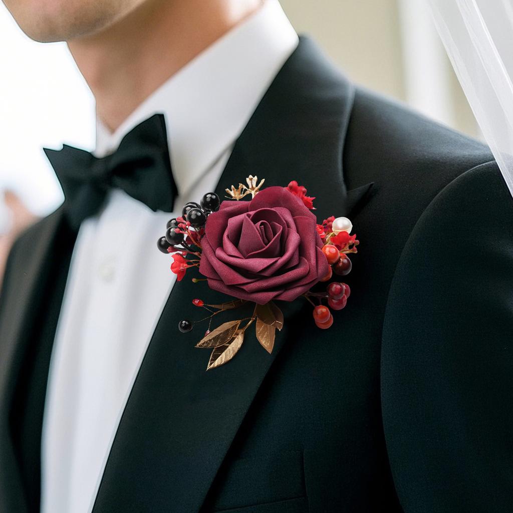 Uflower Groom Groomsmen Guest Boutonniere Set, Artificial Flowers for Wedding, Prom, Homecoming,Anniversary, Graduation