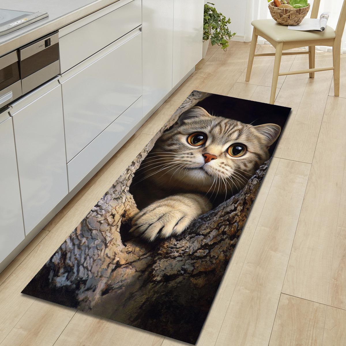 

1 шт., милый напольный коврик с рисунком кошки, современный кухонный полиэстеровый ковер, нескользящий, цветной, для дома, ванной комнаты, спальни, гостиной, декора 60*180cm