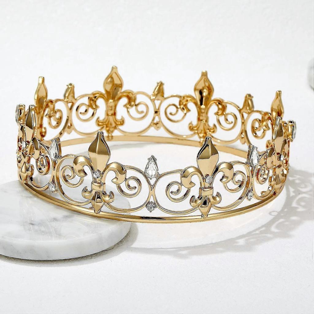 Royal King Crown For Men - Metal Prince Crowns And Tiaras, Full Round Birthday Party Hats