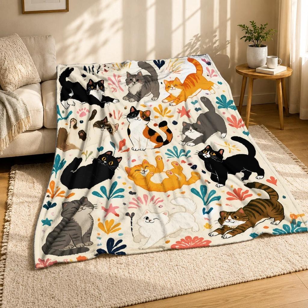 Playful Cats Colorful Bursts Coral Fleece Blanket Pet Decor