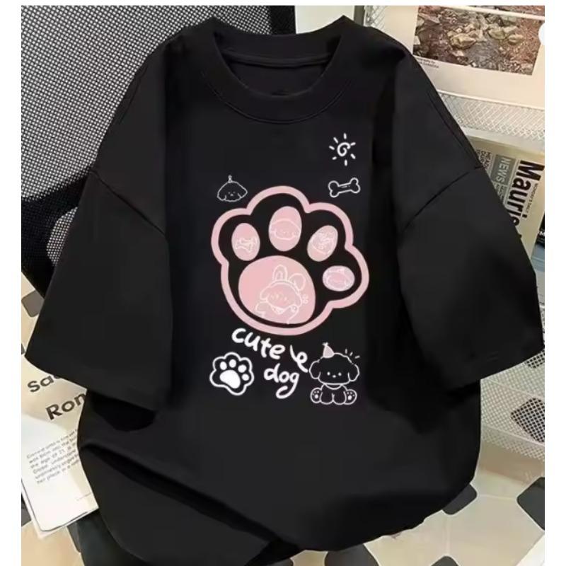 

American Cartoon Fun Dog Paw Print Oversize Summer Womens New Shortsleeved Tshirt Top T 3XL