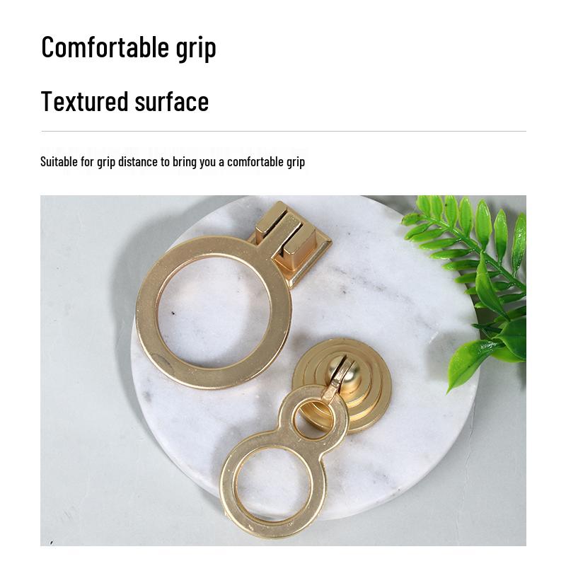 Gold Chinese Style Hidden Ring Handle - Brushed Copper Wardrobe Zinc Alloy