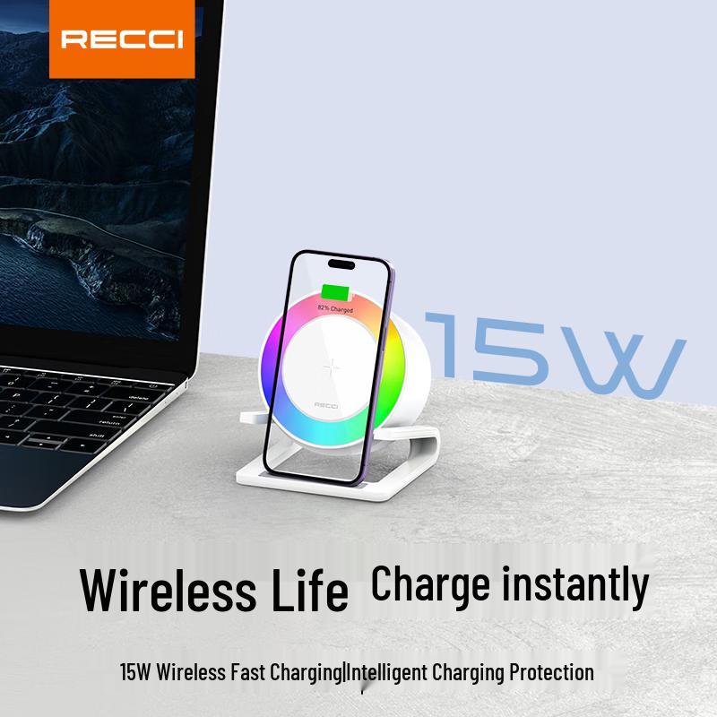 Recci RSK-W28 Wireless Charger Bluetooth Speaker with RGB Ambient Light (CN version)