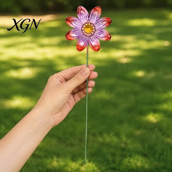 Artistic Garden Path Accents Metal Artificial Flower Stake, Decorative Yard Art Sculpture, Colorful Floral Design Lawn Ornaments Decor for Outdoor