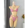 Women Sexy Striped Halter Lace Up Bandeau Two Piece Split Bikini Swimsuit