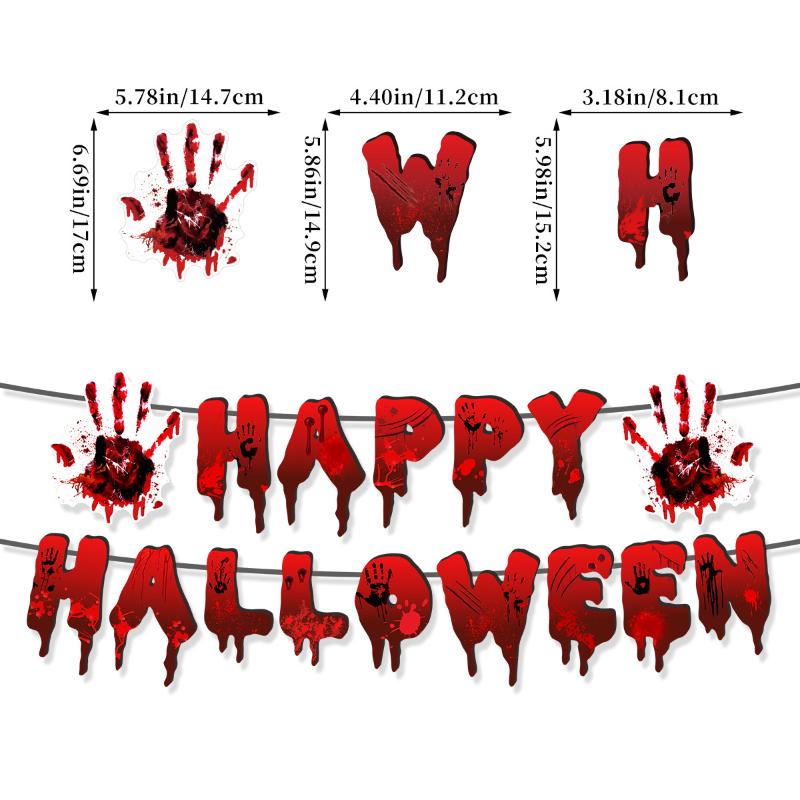 Halloween Disposable Tableware Set - Horror Bloody Handprint Design (Plates + Cups + Napkins), Home Party Table Decoration