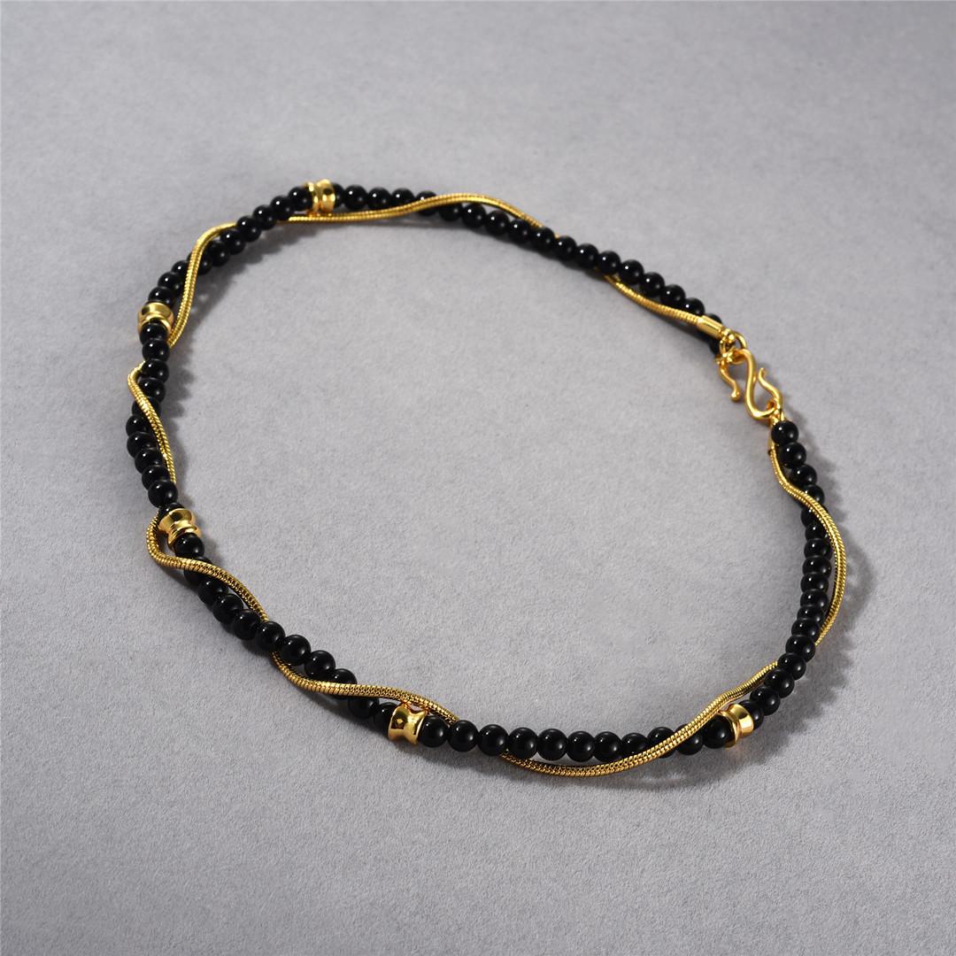 Модное Высококачественное Металлическое Позолоченное 18K Настоящим Золотом Цветное Сочетание Черный Агат Обмотанная Цепочка Кость Змеи Персонализированное Уникальное Ожерелье