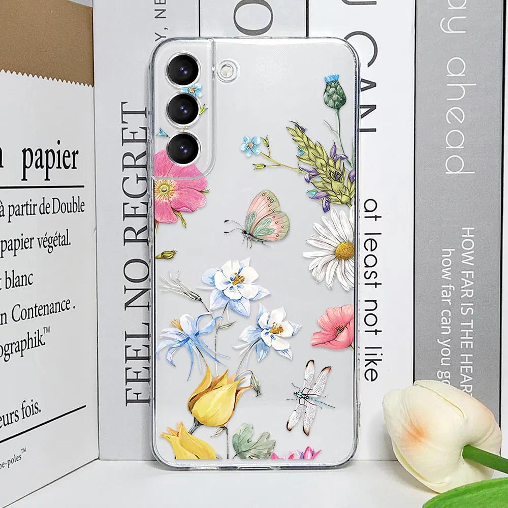 Cute Flower Painted Phone Case for Samsung S22 S21 FE Ultra Clear Silicone Soft Cases for Samsung Galaxy S25 S24 S23 Plus Covers