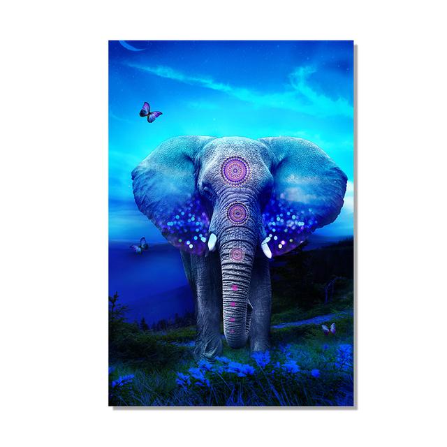 

Картина с изображением животных на холсте Слон в синих цветах Пейзаж Современная настенная художественная картина для гостиной Домашнее украшение Безрамное 21*30cm