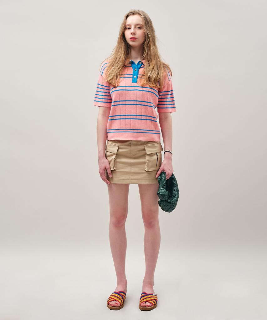 MAYOL Striped Short Sleeve Polo Knit_Pink