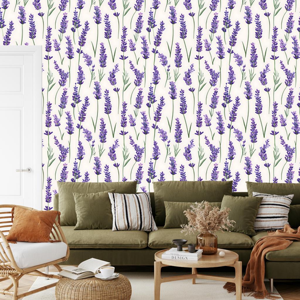 Wallpaper Flowers and Leaves White and Purple for Living Room and Bedroom 50x1000