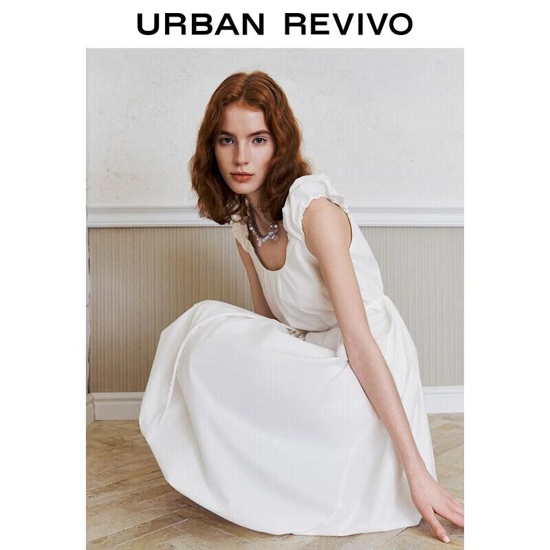UR2026 Women's Summer Pleated Tie-Waist Cotton Midi Dress
