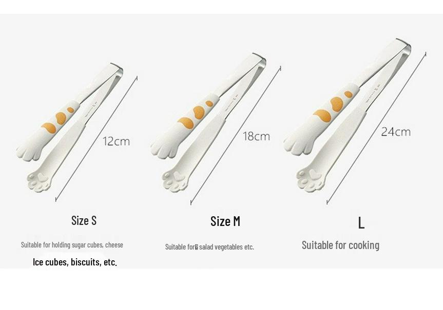 Stainless Steel Cat Paw Nylon Food Tongs for Sandwiches, Baking, and BBQ