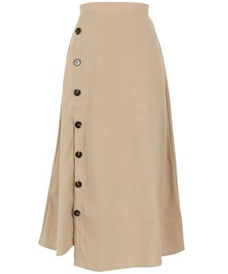 Kobe Lettuce Side Button Slit Skirt Free Size Beige [M3432]