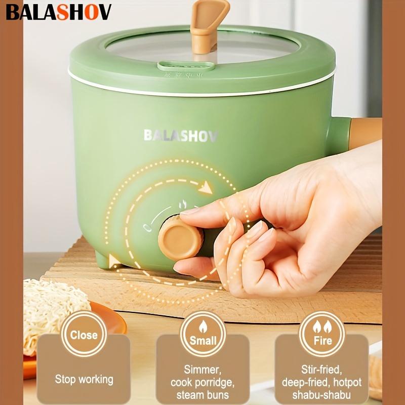 Non-stick electric pot with steamer rack, portable mini quick ramen cooking pot, adjustable power supply, non-stick wok, for cooking