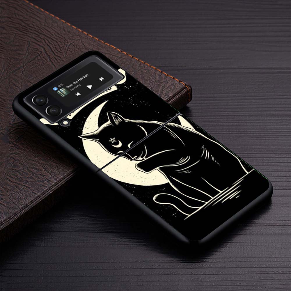 Witch And Cat Colorful Cute Phone Case For Samsung Galaxy Z Flip3 Flip4 Flip5 Flip6 Flip7 For Z Flip 7 6 5 4 3 5G Hard Folding C
