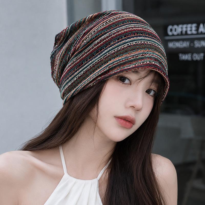 New black and white texture hollow knitting stack hat niche hand crochet confinement hat lazy hat