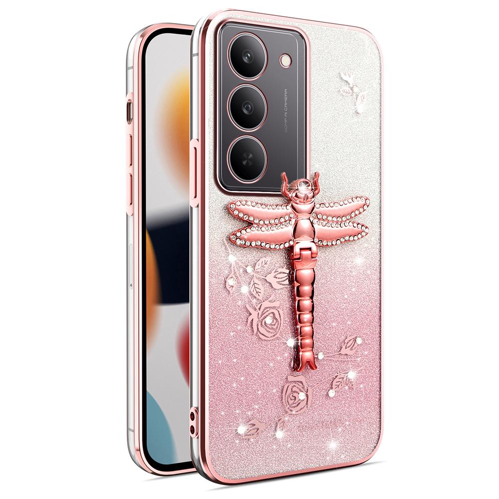 

KADEM For Realme 14x 5G Case Dragonfly Kickstand TPU Flowers Glitter Phone Cover Pink