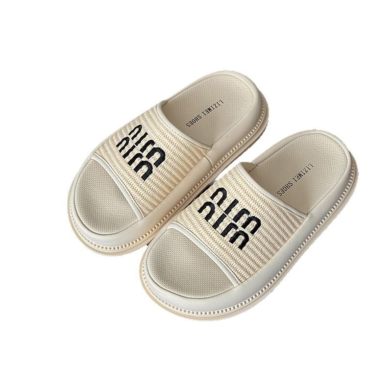 Coole Hausschuhe Damen Dicksohlige Ein-Wort-Hausschuhe 2025 Sommer Neue Damenschuhe Hochwertige Gewebte Strandhausschuhe