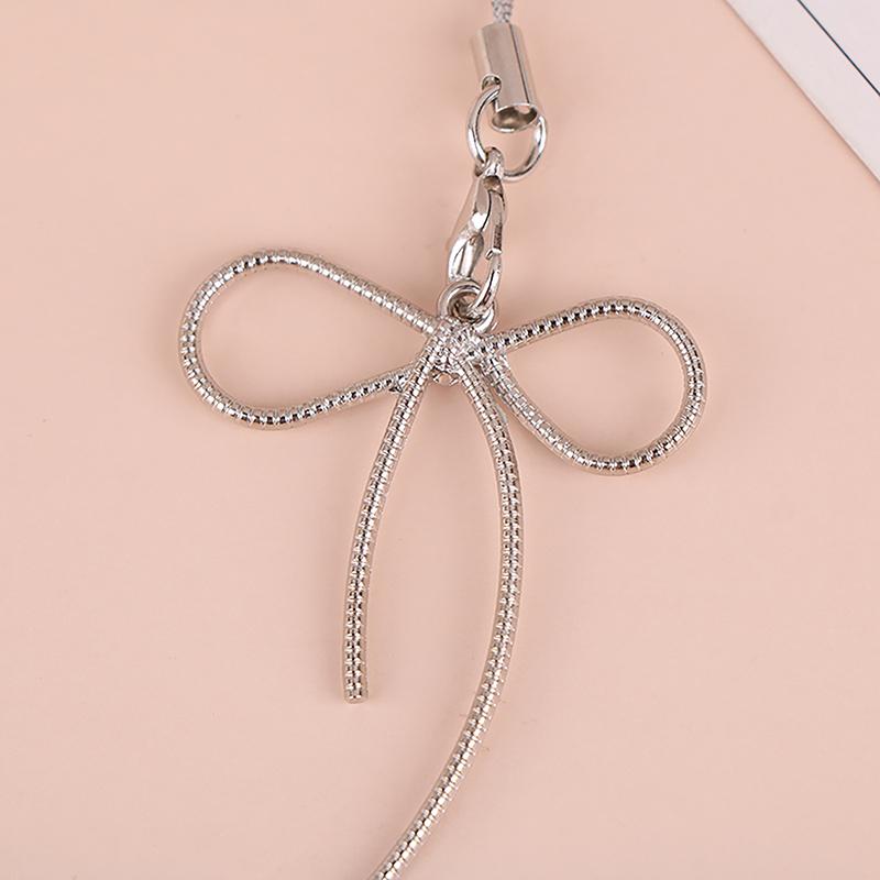 Y2K Korean Bow Phone Charm Simple Silver Color Bowknot Phone Lanyard For Girls Cell Phone Chain Keychain Accessories