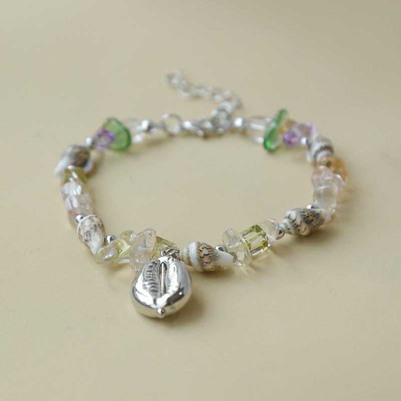 Handmade Seashell & Crushed Stone Bracelet with Lobster Clasp - Perfect Summer Travel Souvenir