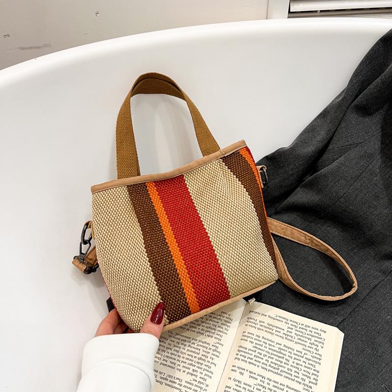 

Trendy large-capacity striped cloth bag, new fashion and leisure commuter, portable tote bag, shoulder messenger bag, women