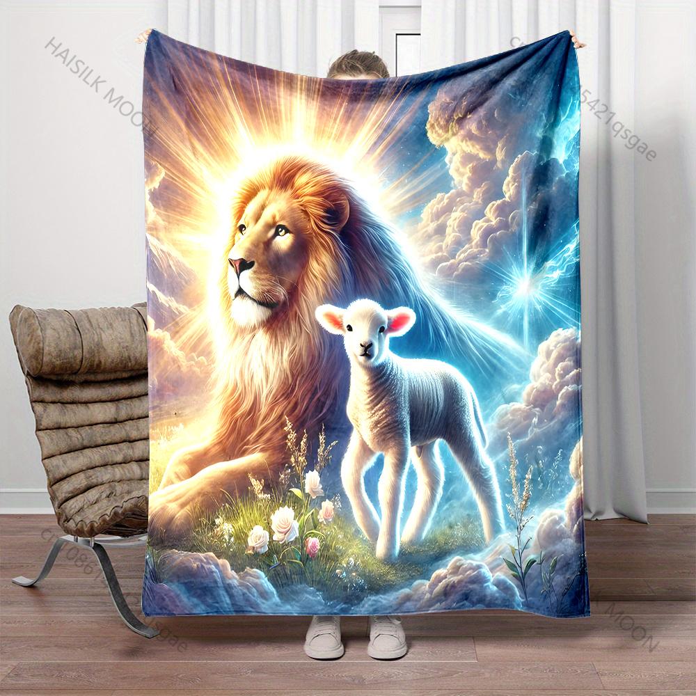 1PC The Lion and The Lamb Blanket Warm Soft Fluffy Kids Adult Luxury Gifts for Sofa Bed Home Outdoor Travel Camping Blanket