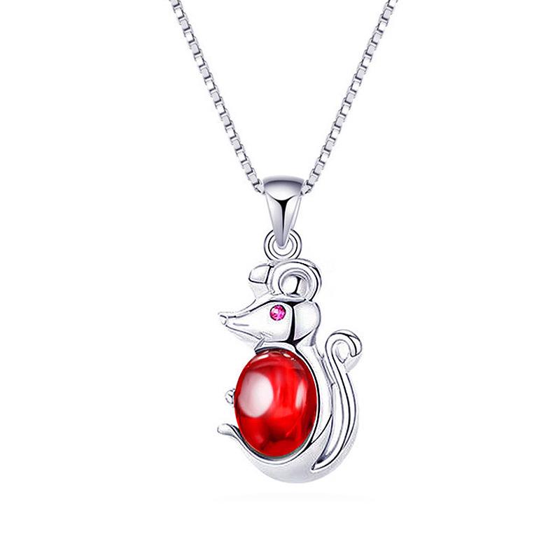 

Year of the Rat Red Zircon Mouse Necklace - Christmas & New Year Gift