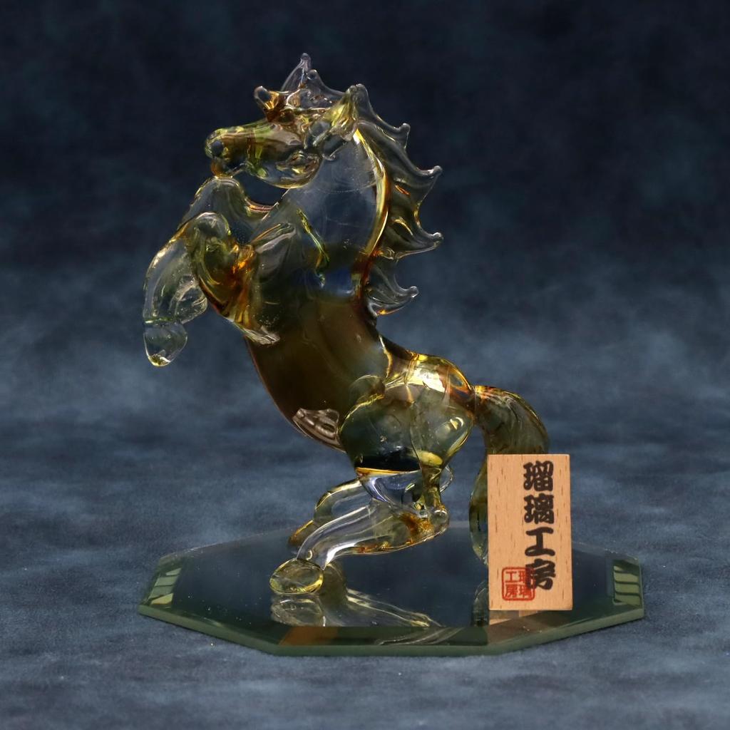 Glass Square Good Luck Charm: A Running Glass Horse - A Symbol of Energy That Enhances Vitality, Action, and Success (Small) Standing - Three Colors -