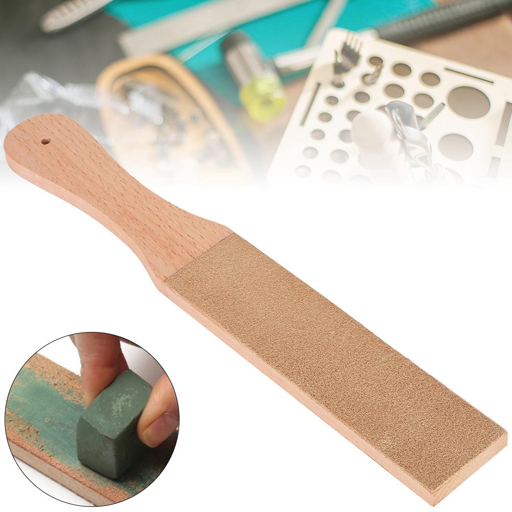 Leather Sharpening Strop Wood Handle Double Sided Home Sharpening Tool 28 X 4 X 15.5cm