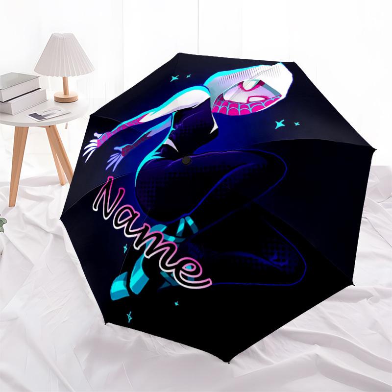 1pc Spider-Gwen Custom Name Automatic Folding Umbrella - Compact 8-Rib Design, Durable Plastic & Iron, Daily Use 029